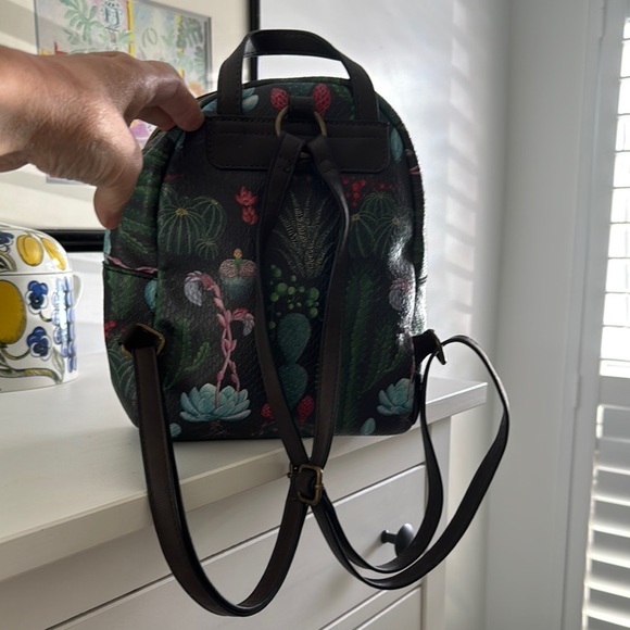 Floral Succulent Small Black Backpack Faux Leather - Picture 4 of 6